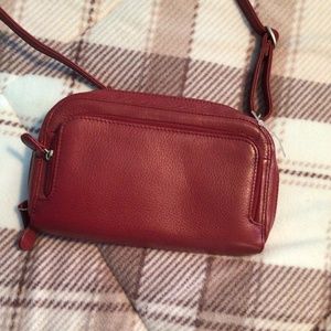 Leather wallet with shoulder strap